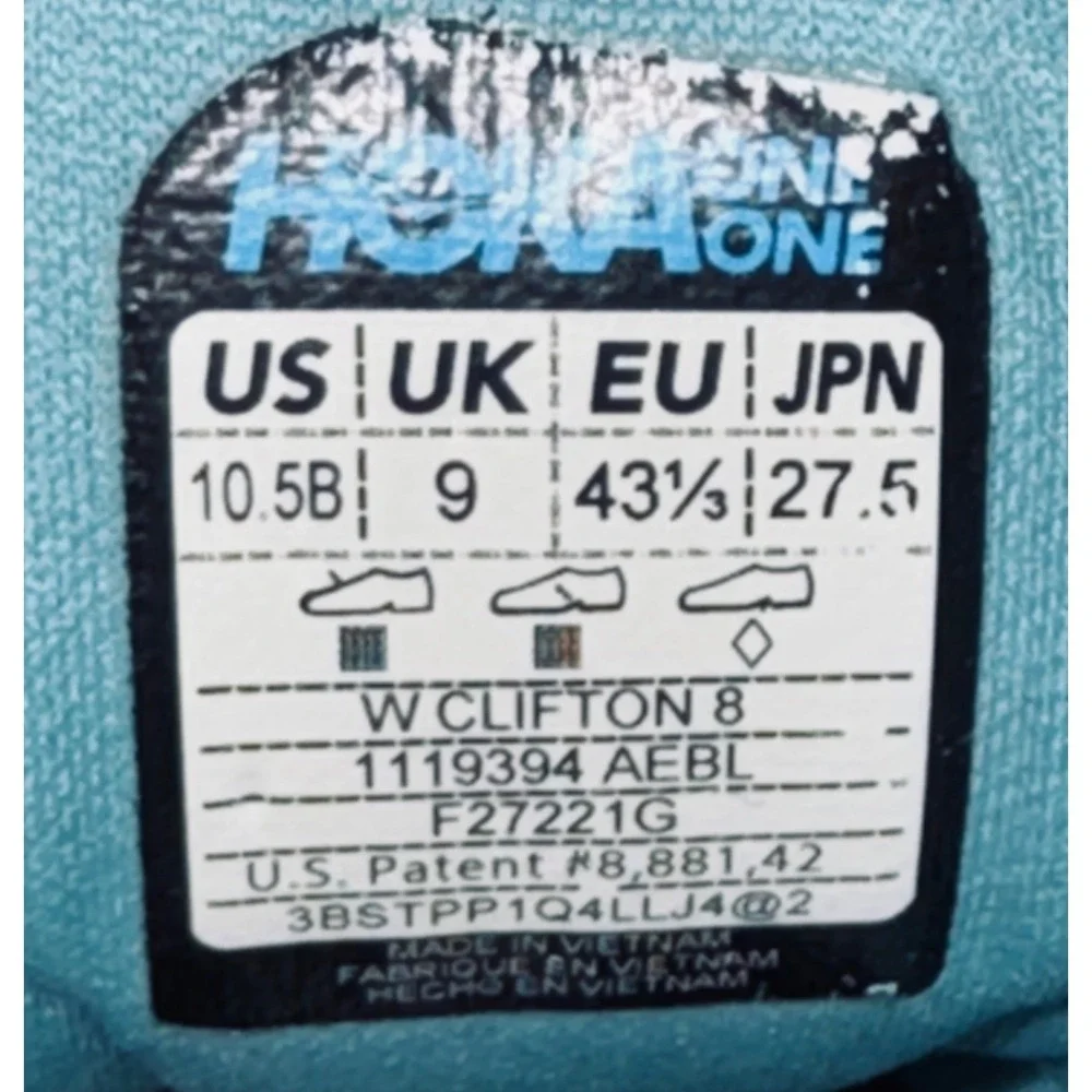 Hoka Clifton 8 Running Shoes Womens 10.5 Teal Blue Good Cushioned Sneakers